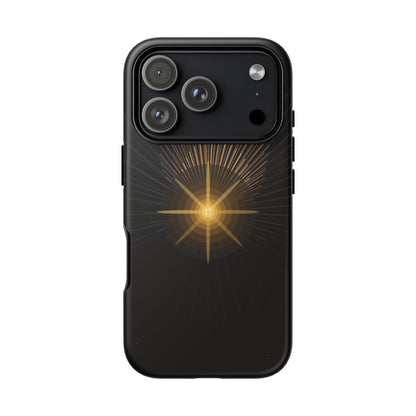 Tough Cases - Radiant Star Phone Case, Protective Black Shockproof Cover with Golden Light Design