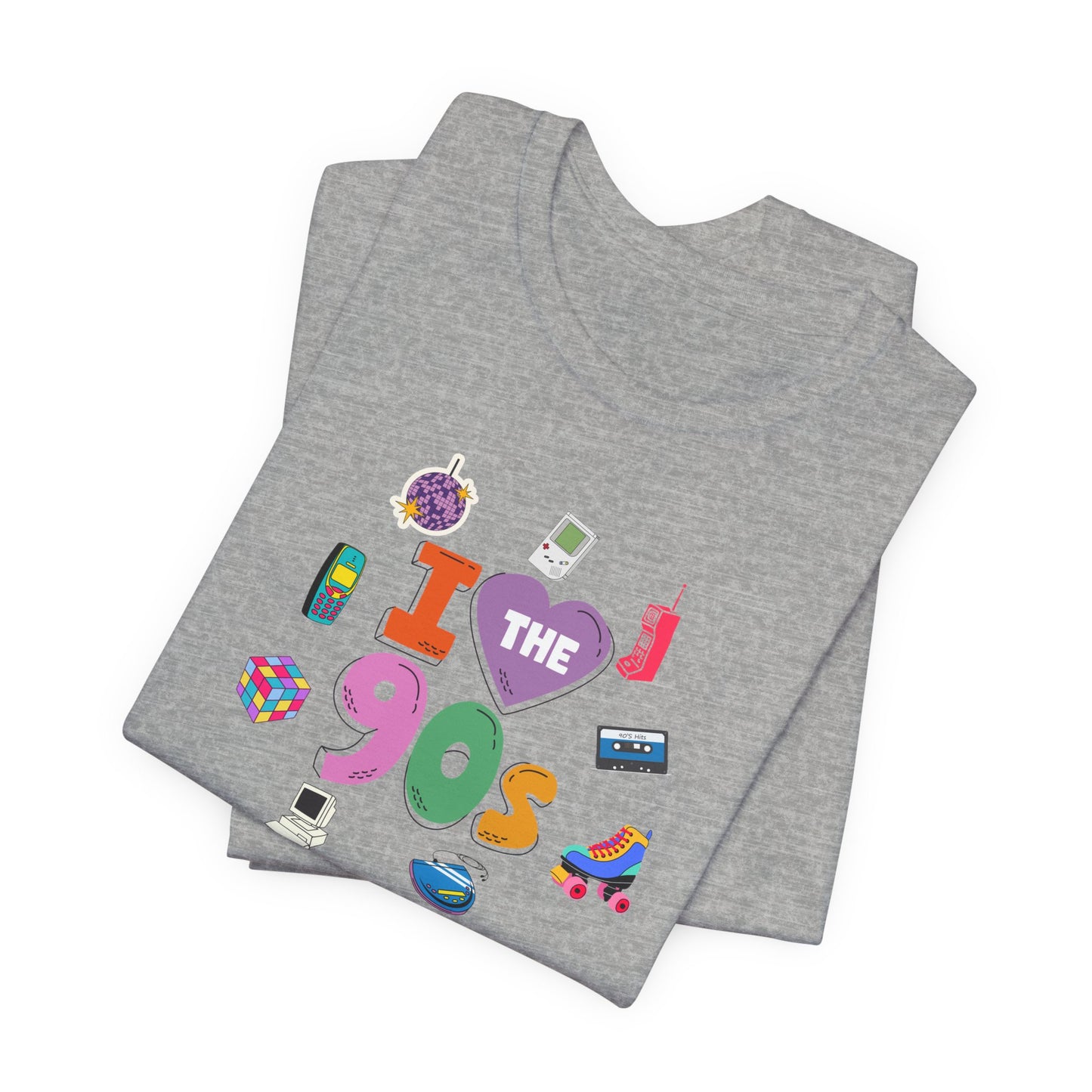 I  Love the 90's Short Sleeve Tee - Retro Graphic Tee, Vintage Style Shirt, Perfect for Casual Outings, 90s Nostalgia Apparel