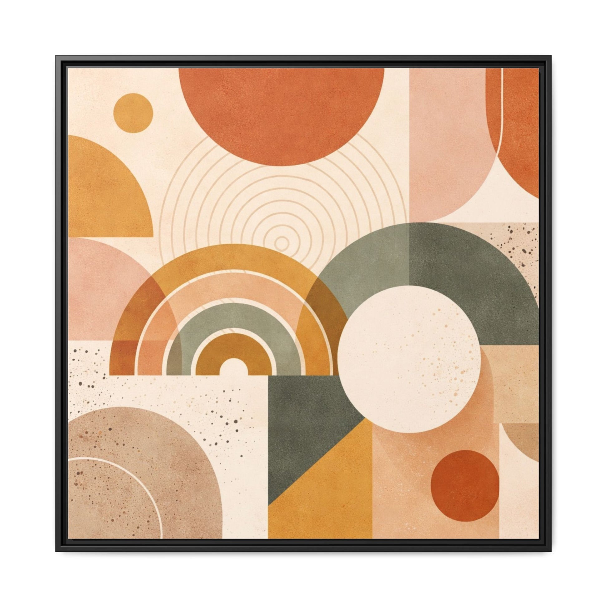 Abstract terracotta geometric rainbow design on matte canvas framed artwork by Printify, featuring vibrant colors and modern style.