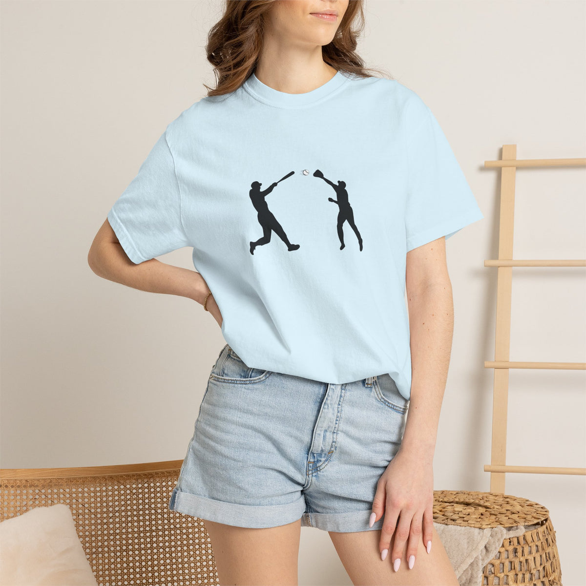 Minimal baseball players silhouette graphic T-shirt by Printify, featuring a simple sporty design on a casual tee.