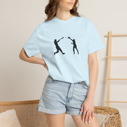 Minimal baseball players silhouette graphic T-shirt by Printify, featuring a simple sporty design on a casual tee.
