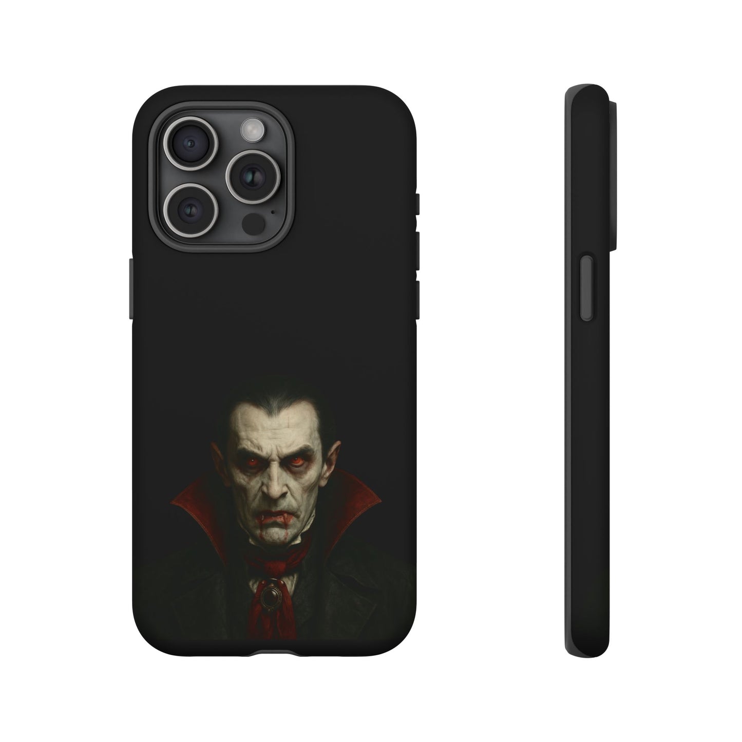 Gothic vampire portrait phone case for iPhone featuring Dracula horror design, made by Printify.