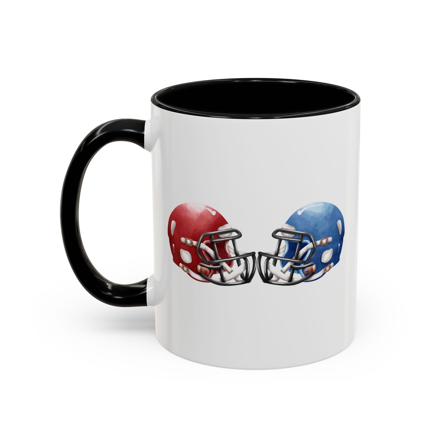 Football Helmet Coffee Mug — Red vs Blue Rivalry Accent Mug (11/15oz)