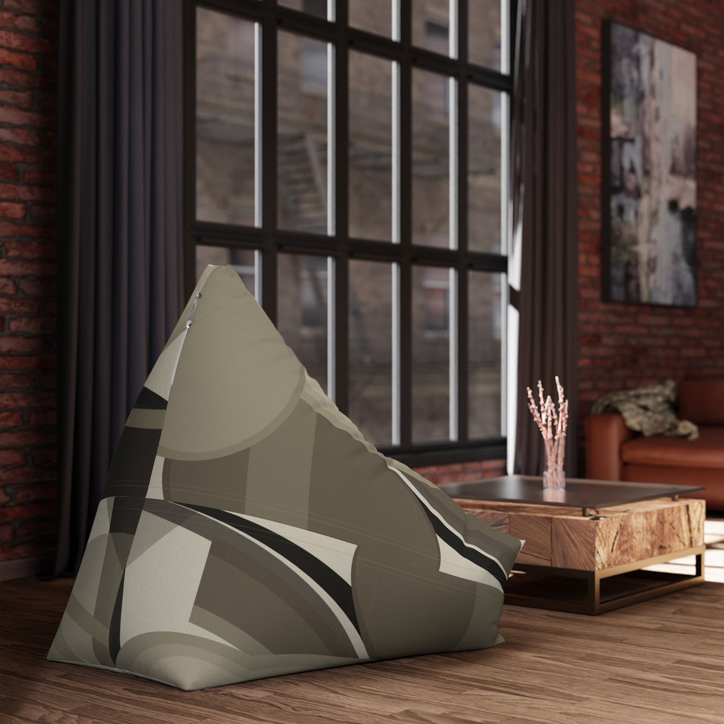 Abstract neutral swirl bean bag cover by Printify, modern home decor accent for living rooms with stylish, soft fabric design.