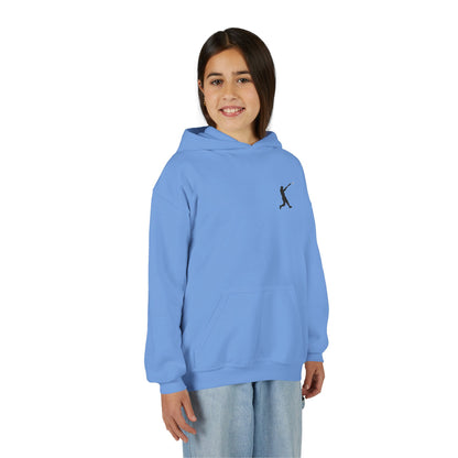 Kids baseball silhouette hoodie featuring a youth baseball player graphic, stylish pullover for kids.