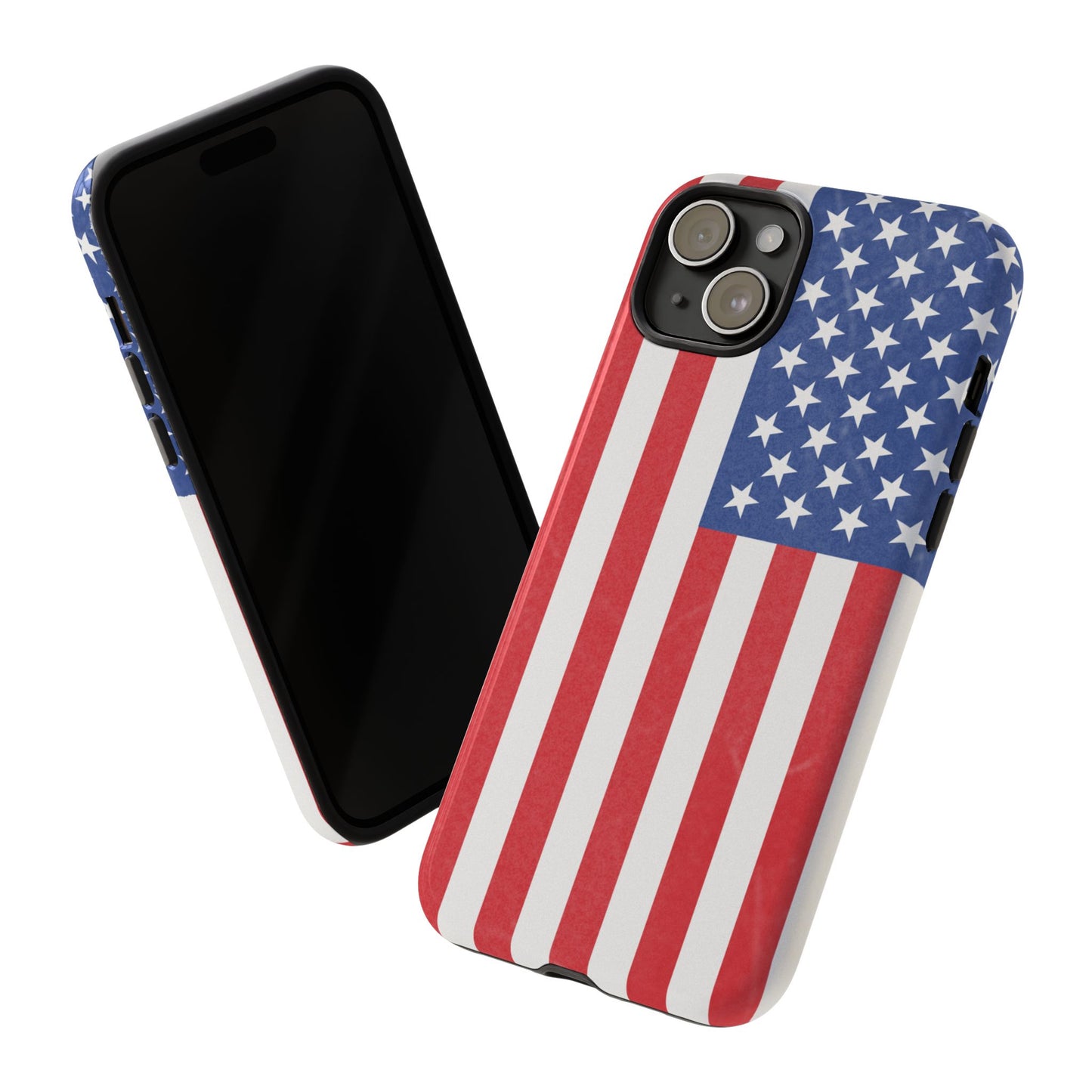 Durable American flag phone case for iPhone by Printify, featuring patriotic design and protective, rugged construction.
