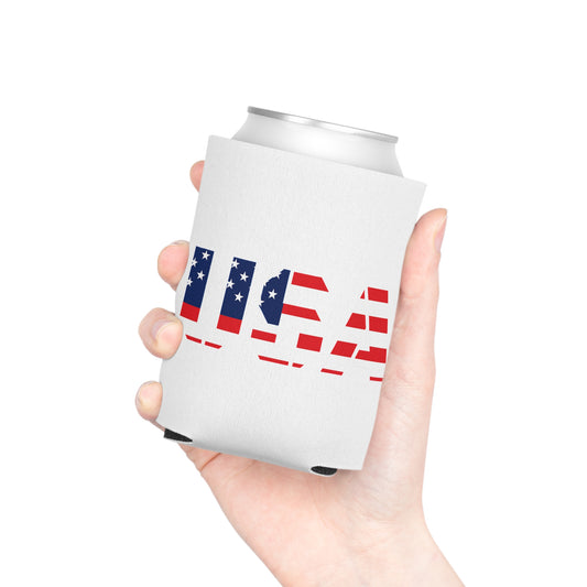 USA flag can cooler, patriotic beer koozie for 4th of July and Memorial Day, Printify accessories for keeping drinks cold