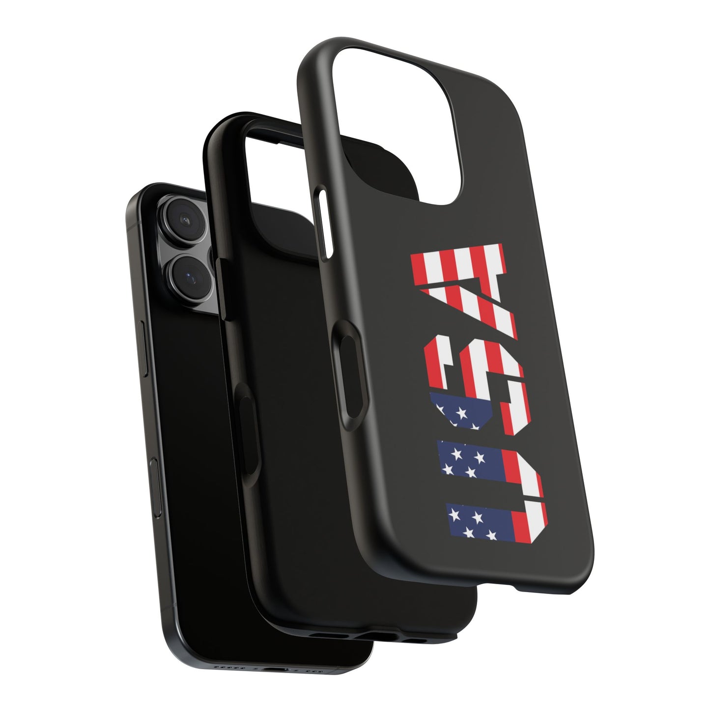 USA patriotic American flag tough phone case by Printify, featuring bold red, white, and blue flag design for iPhone or Android.