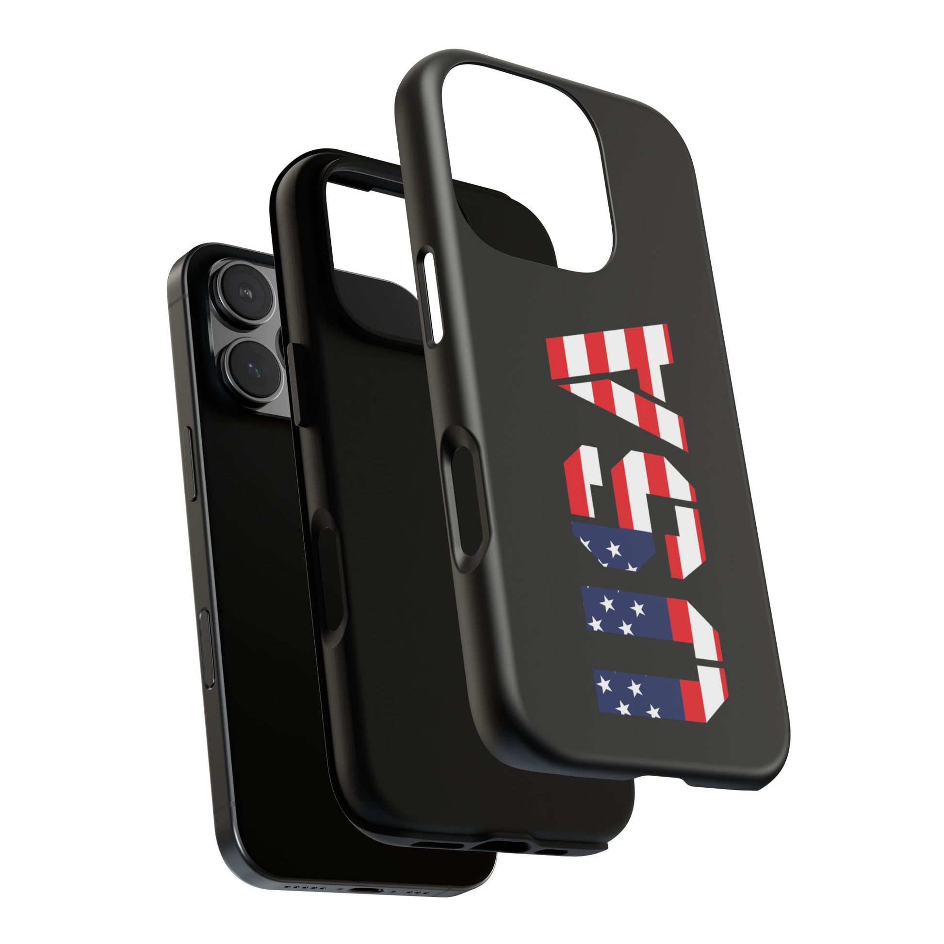 USA patriotic American flag tough phone case by Printify, featuring bold red, white, and blue flag design for iPhone or Android.