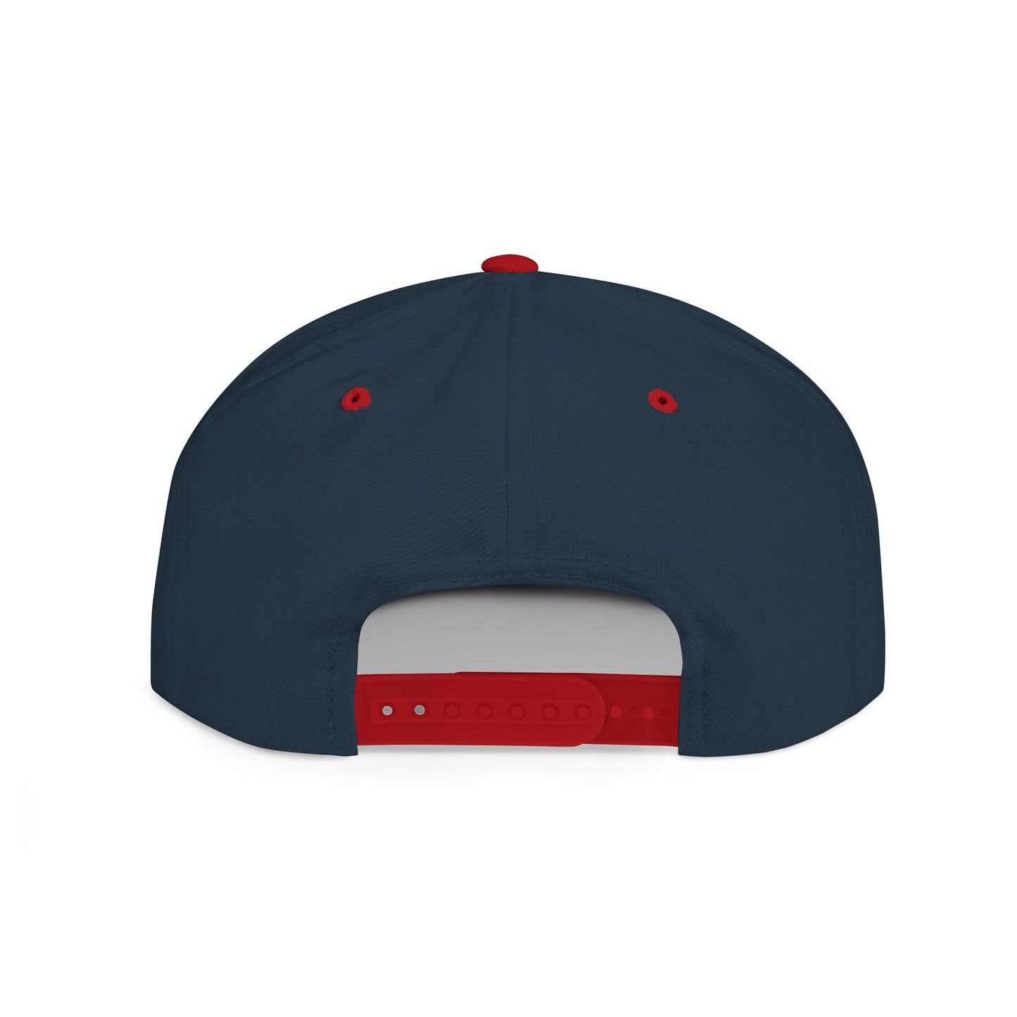 Minimalist hand gesture flat bill snapback hat by Printify, featuring a simple design and adjustable snap closure.