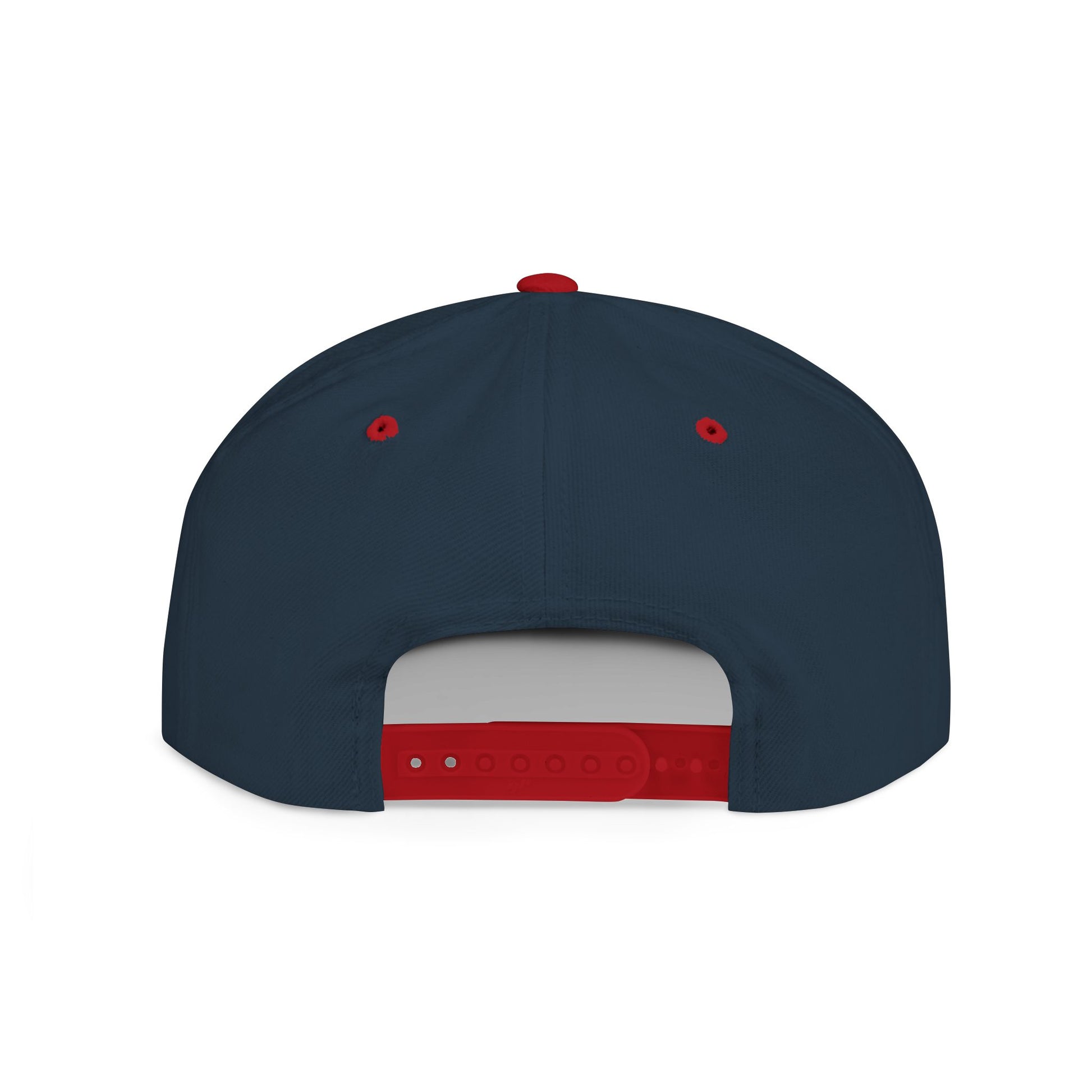 Minimalist hand gesture flat bill snapback hat by Printify, featuring a simple design and adjustable snap closure.
