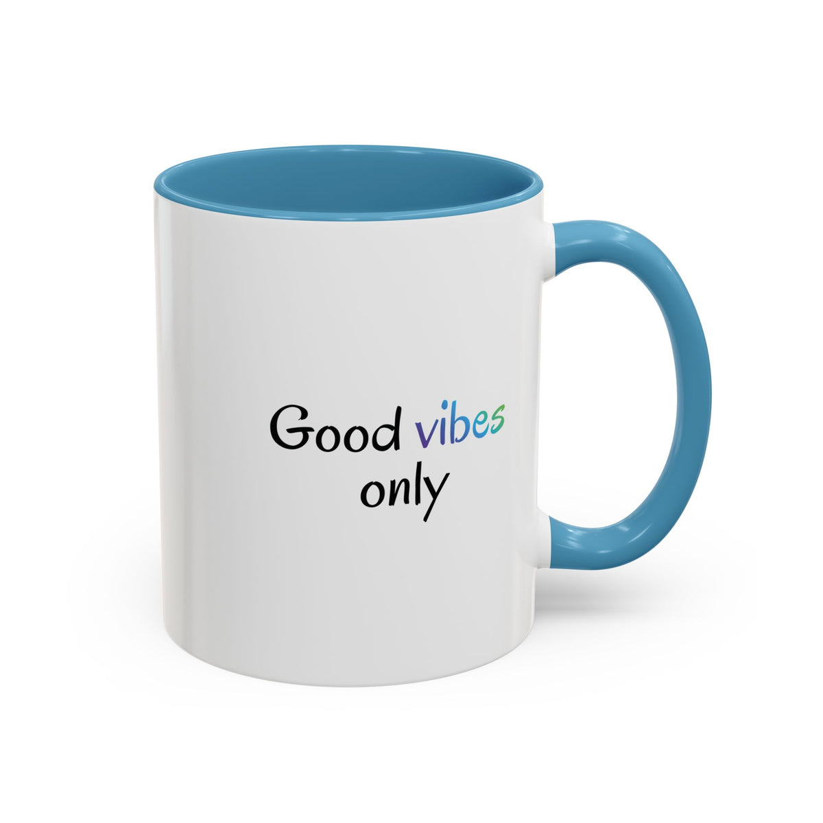 Printify Good Vibes Only coffee mug with positive inspirational message, ceramic tea cup for morning motivation.