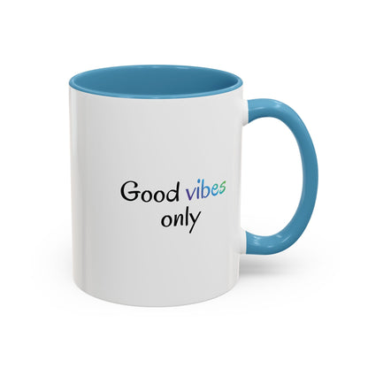 Printify Good Vibes Only coffee mug with positive inspirational message, ceramic tea cup for morning motivation.