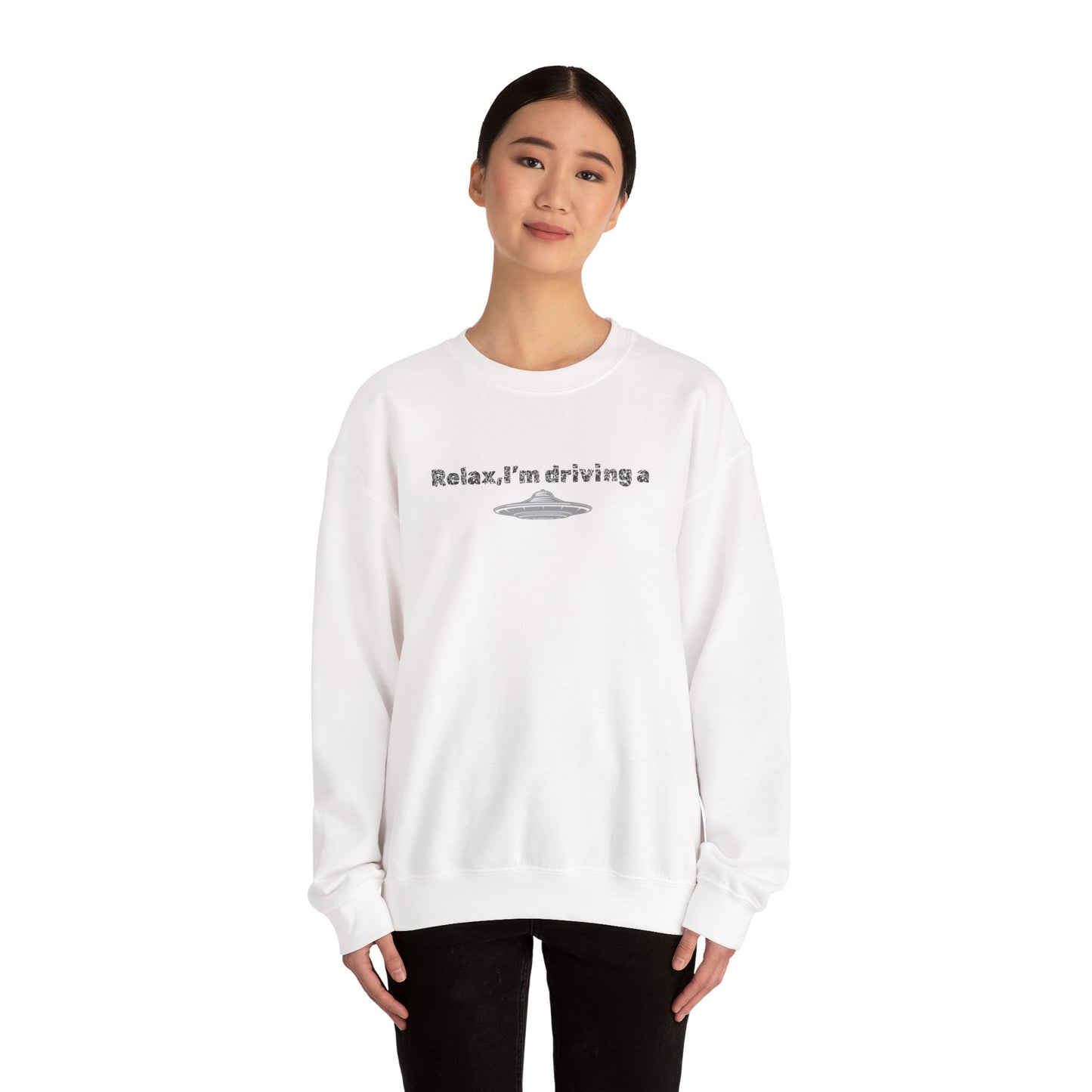 Relaxing UFO Driving Sweatshirt, Funny Gift for UFO Lovers, Unisex Crewneck Pullover, Casual Wear, Space Enthusiast Apparel