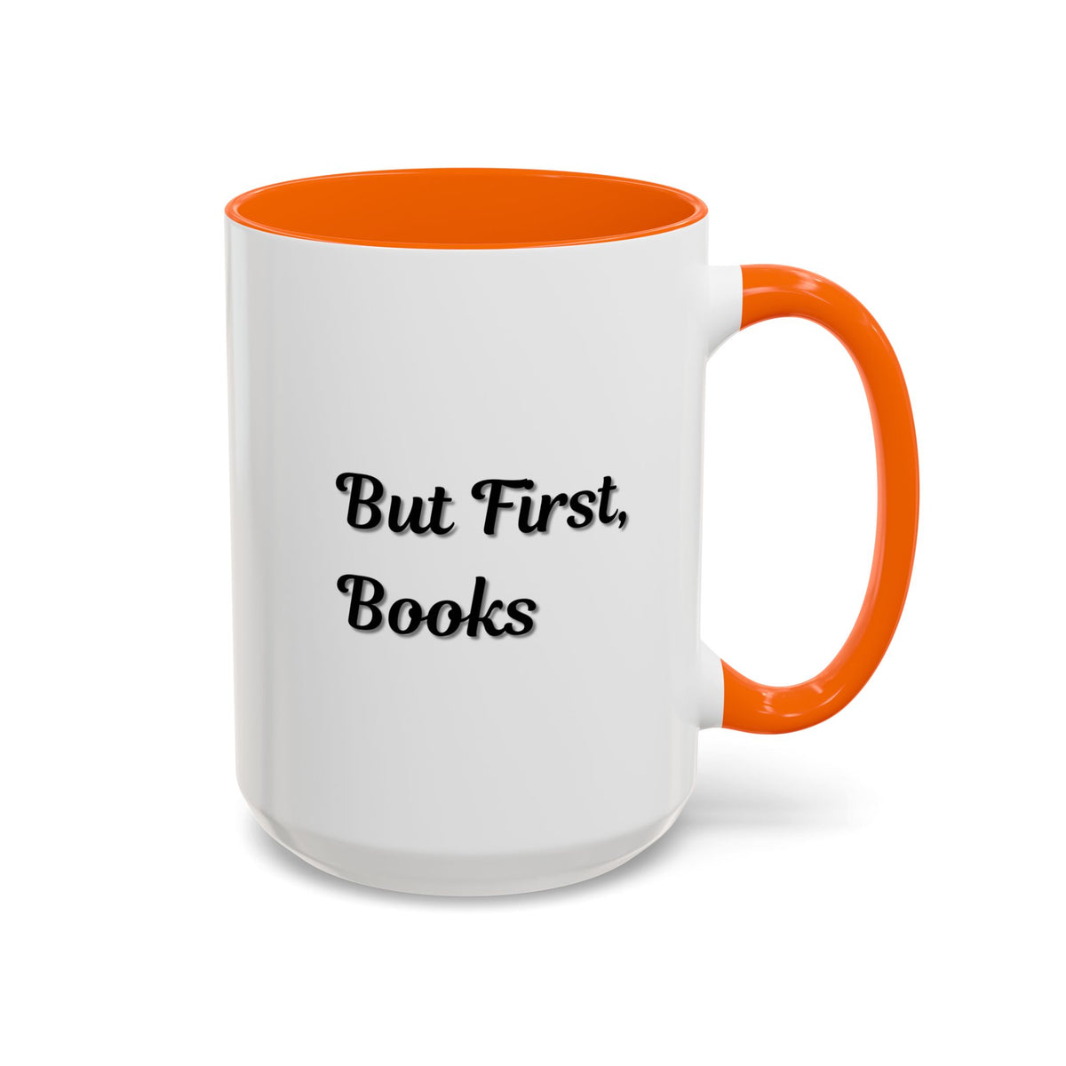 Printify "But First, Books" coffee mug showing a book lover's design in 11oz size on a white background.
