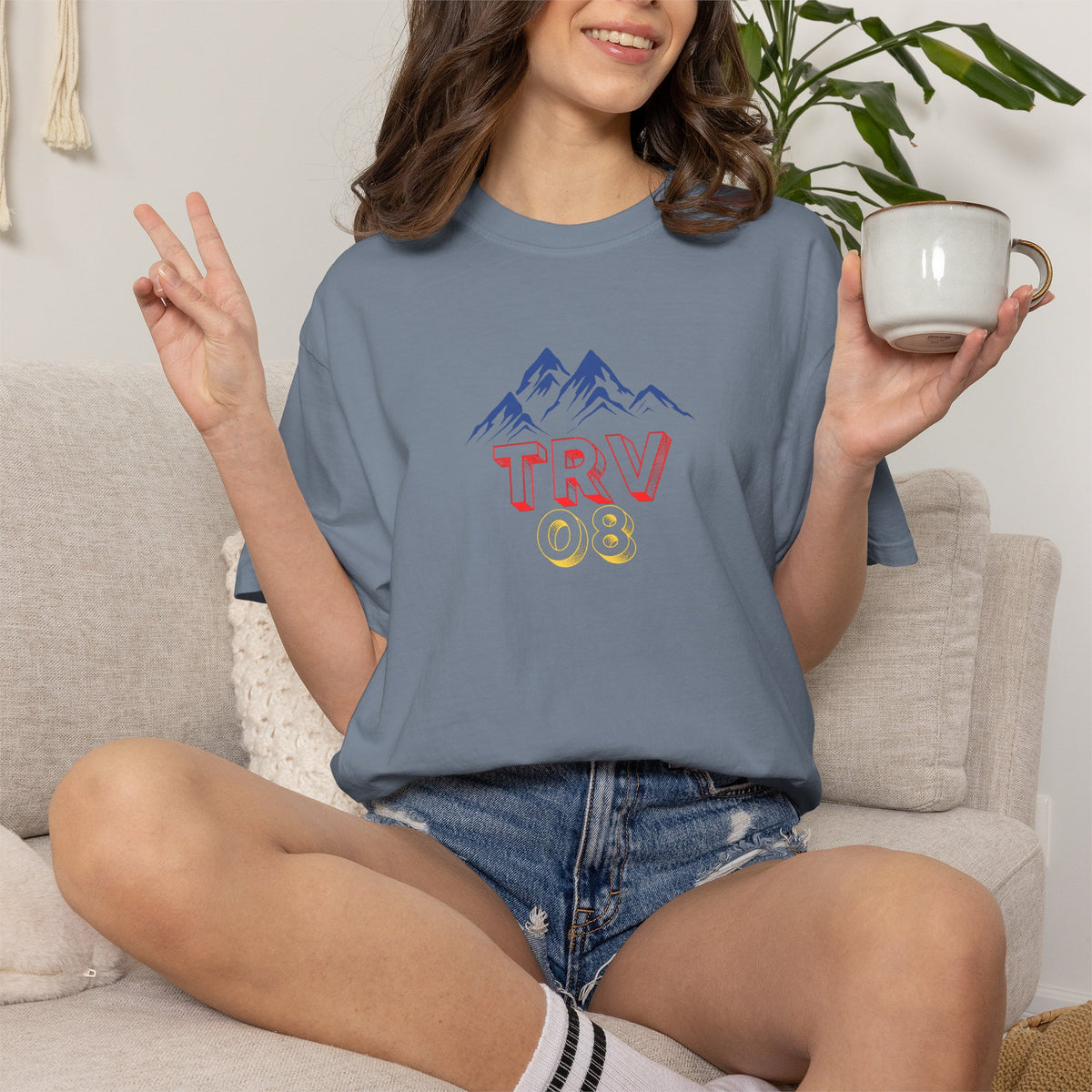 Unisex garment-dyed T-shirt with TRV08 Logo print by Printify, soft cotton fabric, casual fit, displayed on a plain background.