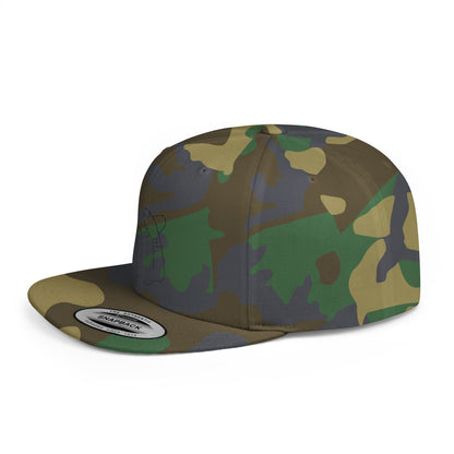Minimalist hand gesture flat bill snapback hat by Printify, shown in black with a simple front design.