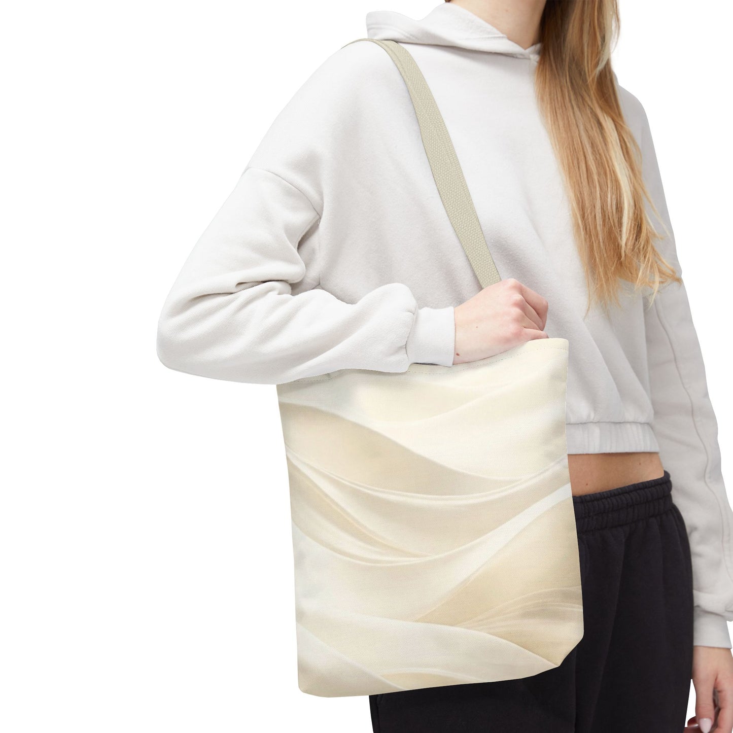 Cream Abstract Waves Tote Bag | Neutral Swirl Pattern