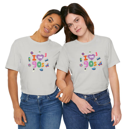 I  Love the 90's Short Sleeve Tee - Retro Graphic Tee, Vintage Style Shirt, Perfect for Casual Outings, 90s Nostalgia Apparel