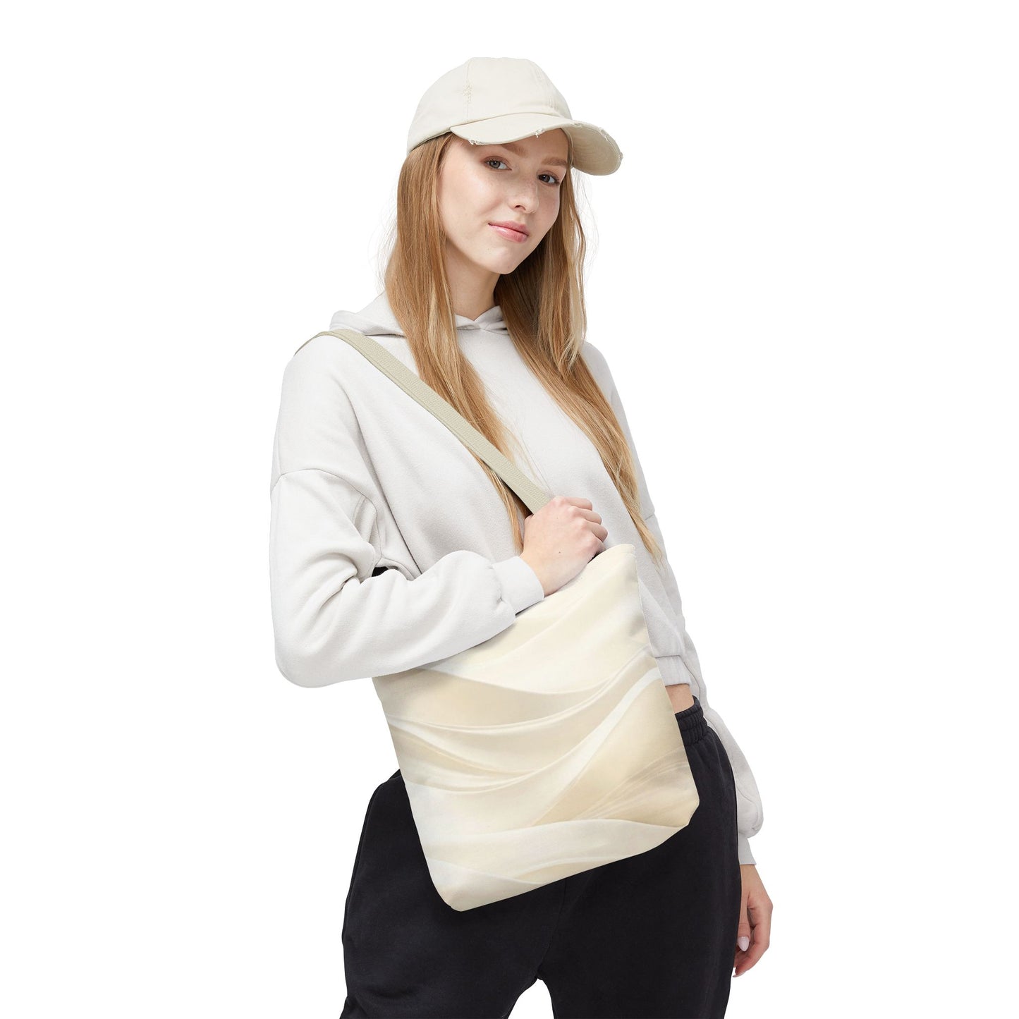 Cream Abstract Waves Tote Bag | Neutral Swirl Pattern