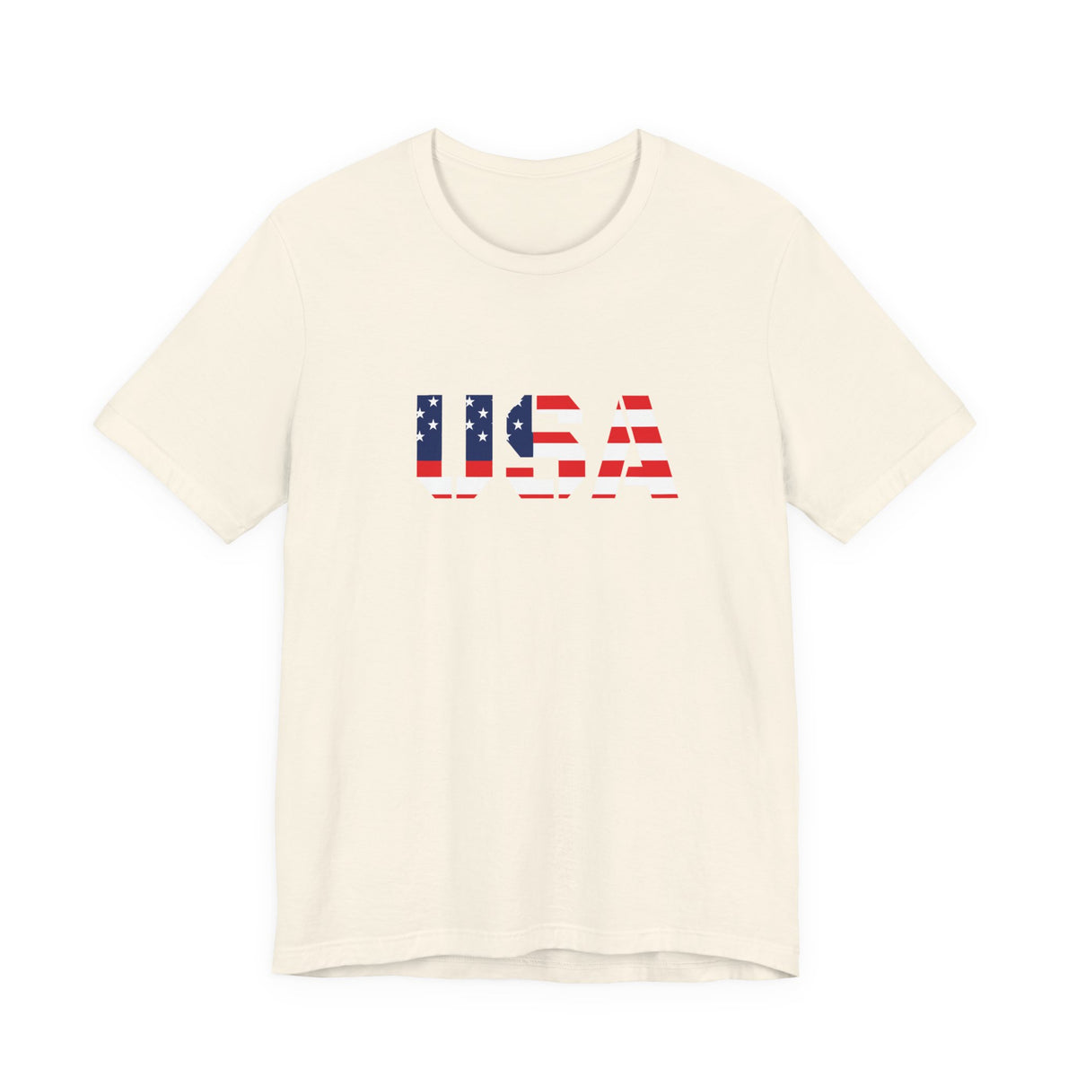 USA flag patriotic T-shirt by Printify featuring bold flag design, perfect for Fourth of July celebrations and patriotic events.
