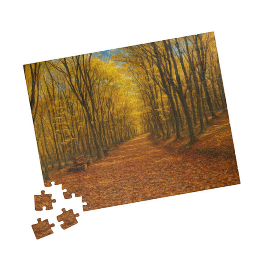 Autumn Forest Path jigsaw puzzle by Printify featuring fall trees and vibrant forest scene with 520 pieces.