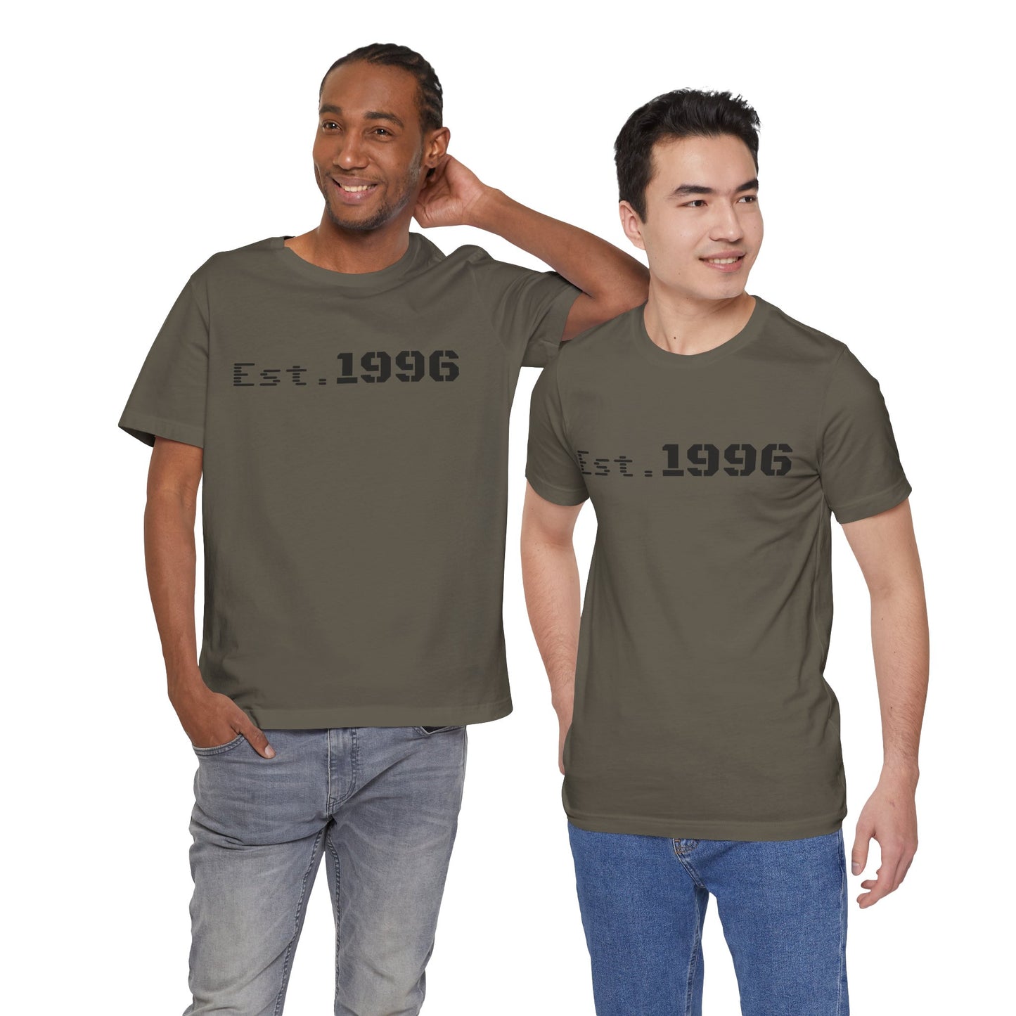 Vintage Est. 1996 T-shirt by Printify featuring a classic design, perfect as a birth year birthday gift, displayed on a plain background.