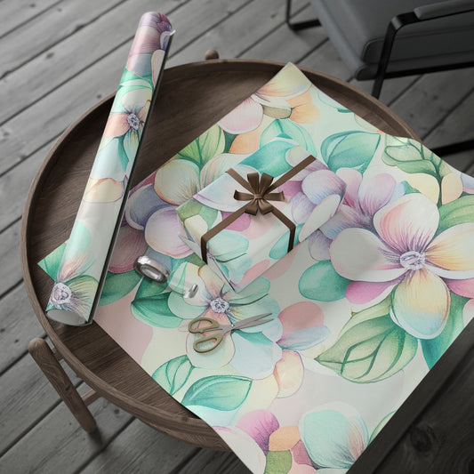 Floral Pastel Wrapping Paper Roll — Watercolor Hydrangea Gift Wrap