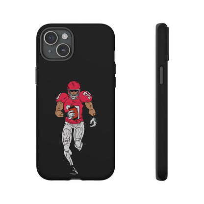 Black football player tough phone case for iPhone, durable protective sports design by Printify.