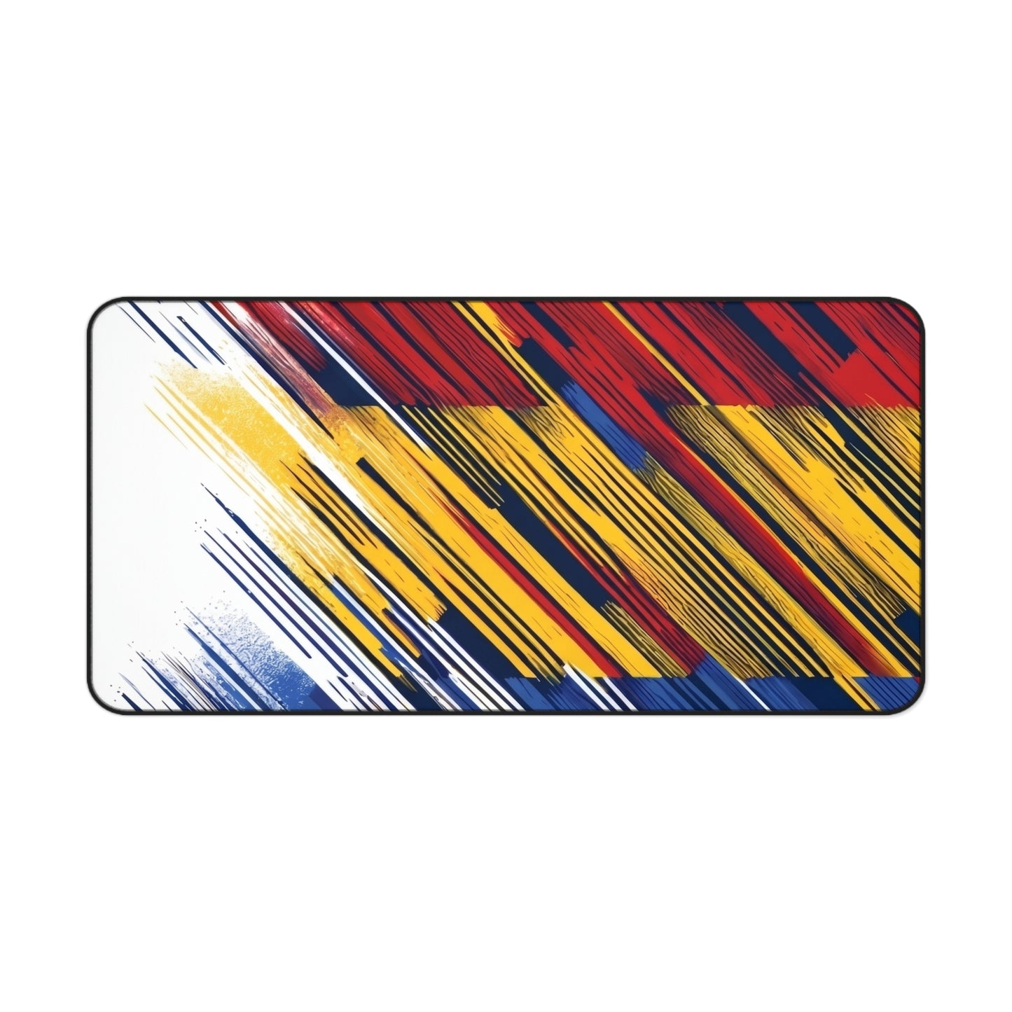 Abstract Flag Brushstroke Desk Mat — Colorful Red, Yellow & Blue Gaming/Office Mousepad
