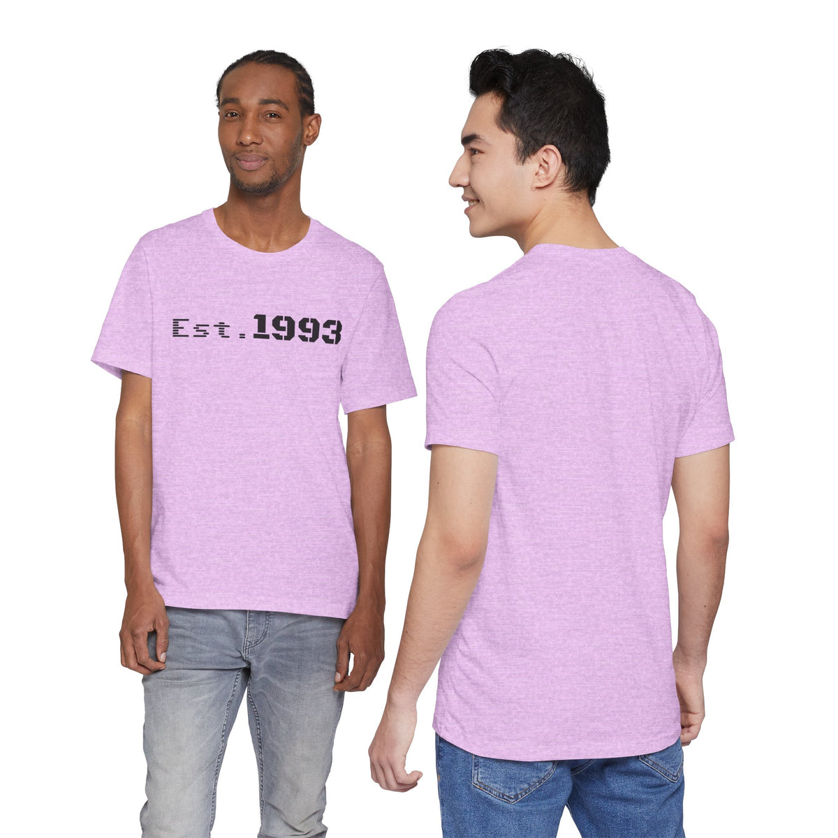 Vintage 1993 Est. T-Shirt by Printify featuring classic design celebrating the year 1993, casual graphic tee for men and women.