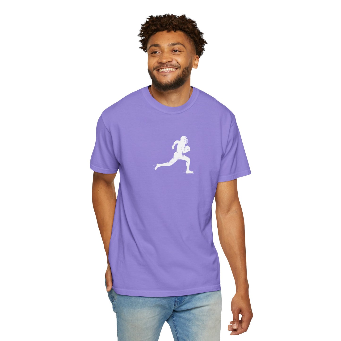 Sporty Unisex Garment-Dyed T-Shirt with Football Player Graphic, Activewear, Casual Wear, Gift for Runners, Fitness Apparel, Everyday Style