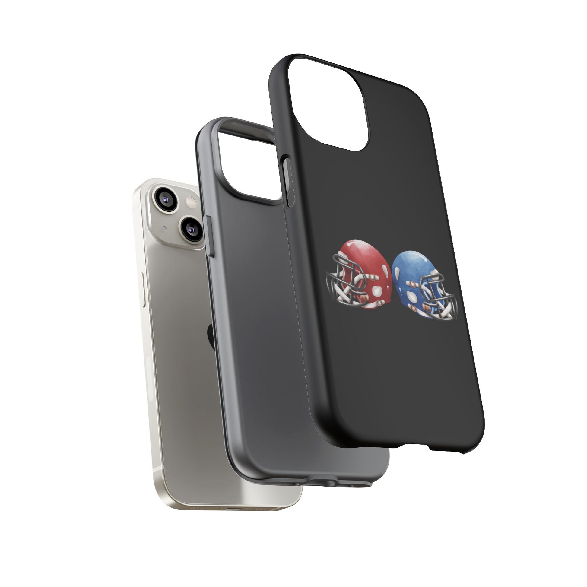 Red and blue football helmet tough phone case for iPhone, protective Printify cover with detailed helmet design.