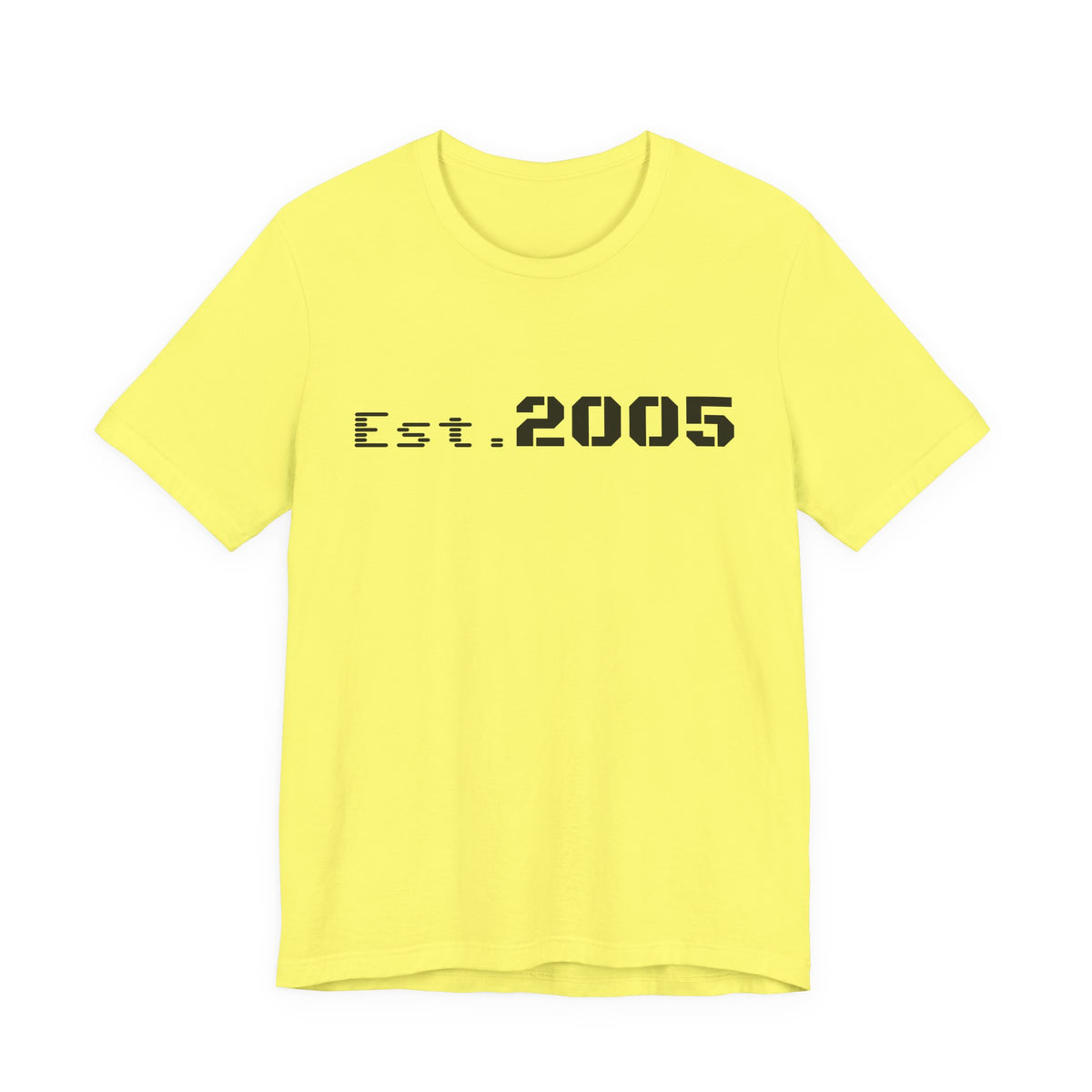 Black Est. 2005 Printify T-shirt featuring a minimal anniversary year design on the front.