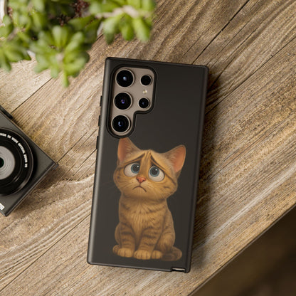Cute sad kitty design phone case for iPhone, protective cat-themed phone cover by Printify with a playful, feline illustration.