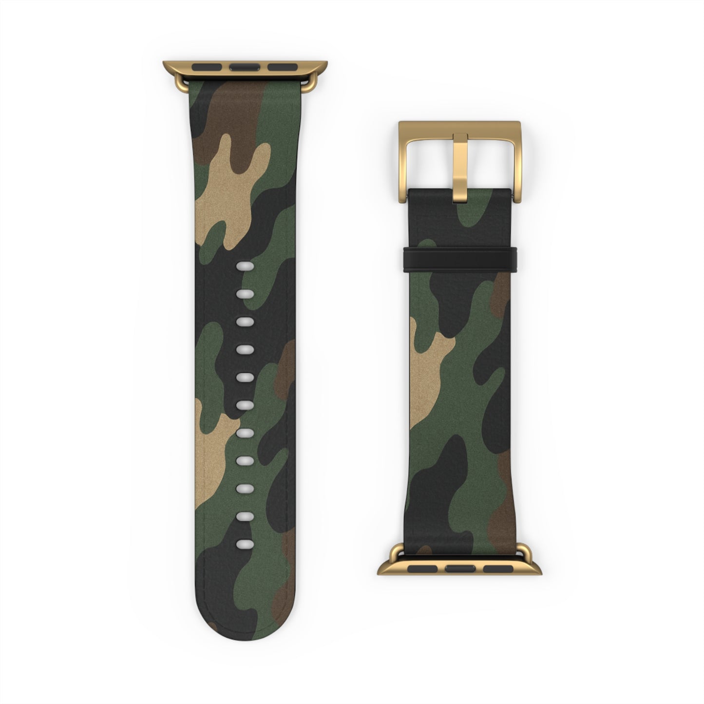 Green camouflage silicone Apple Watch strap by Printify, adjustable camo watch band for Apple Watch accessories.