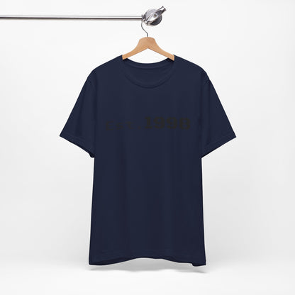 Vintage Est. 1998 T-Shirt by Printify featuring a graphic design celebrating the year born on a casual cotton tee.