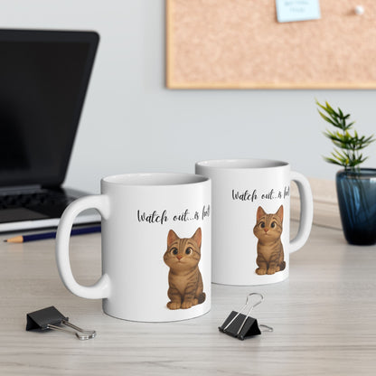 Latte Lover Ceramic Mug — Cute Coffee Cat Illustration (11oz, 15oz)