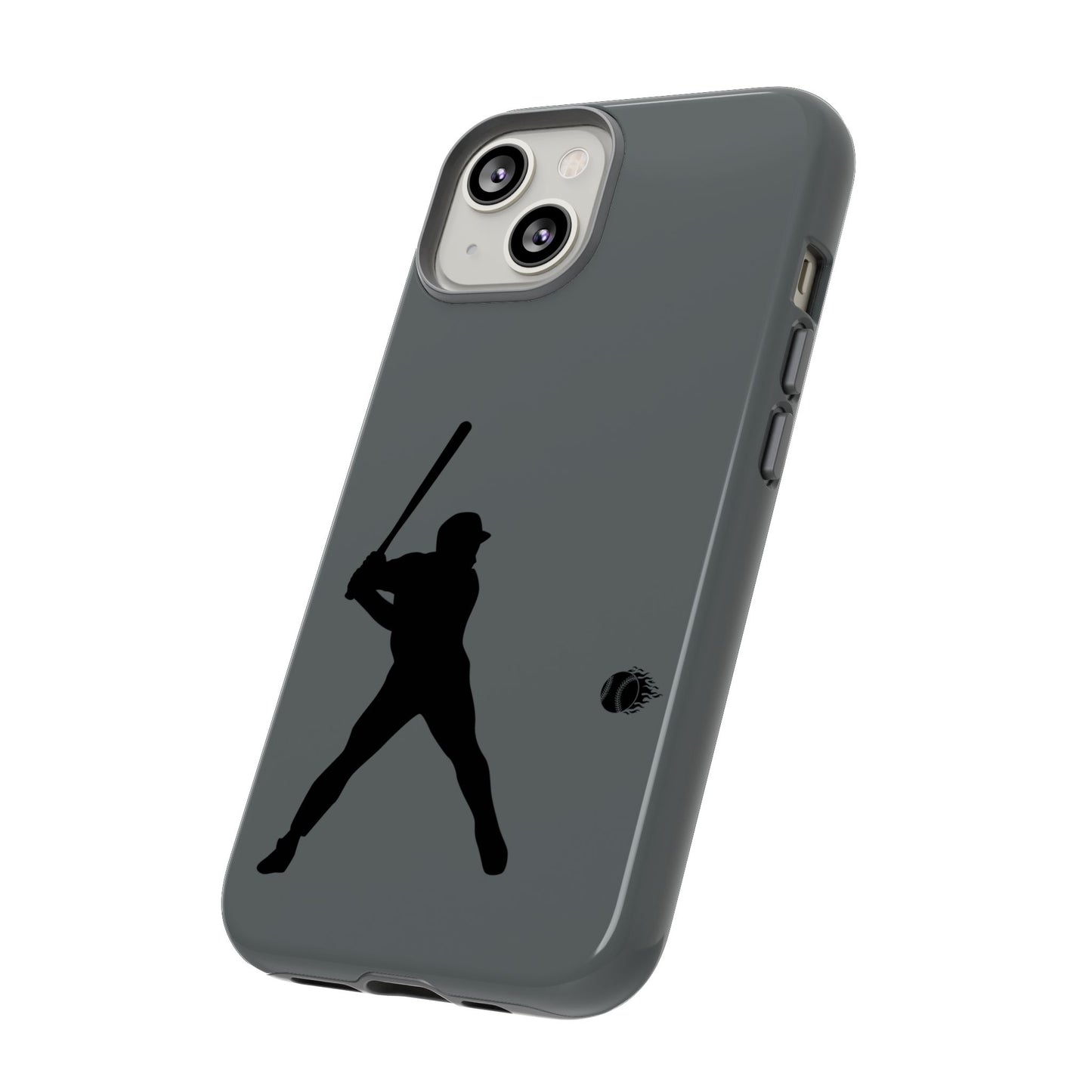 Black baseball silhouette tough phone case for iPhone, sporty protective design by Printify featuring a durable, rugged style.