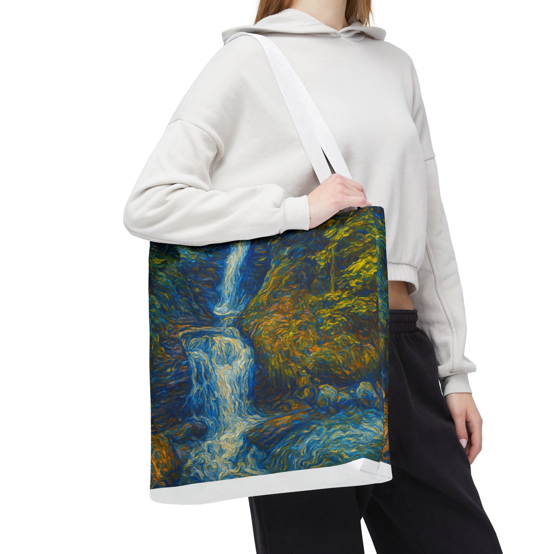 Nature-Inspired Tote Bag, Artistic Eco-Friendly Shopper, Waterfall Design, Reusable Market Bag, Gift for Nature Lovers - TRV