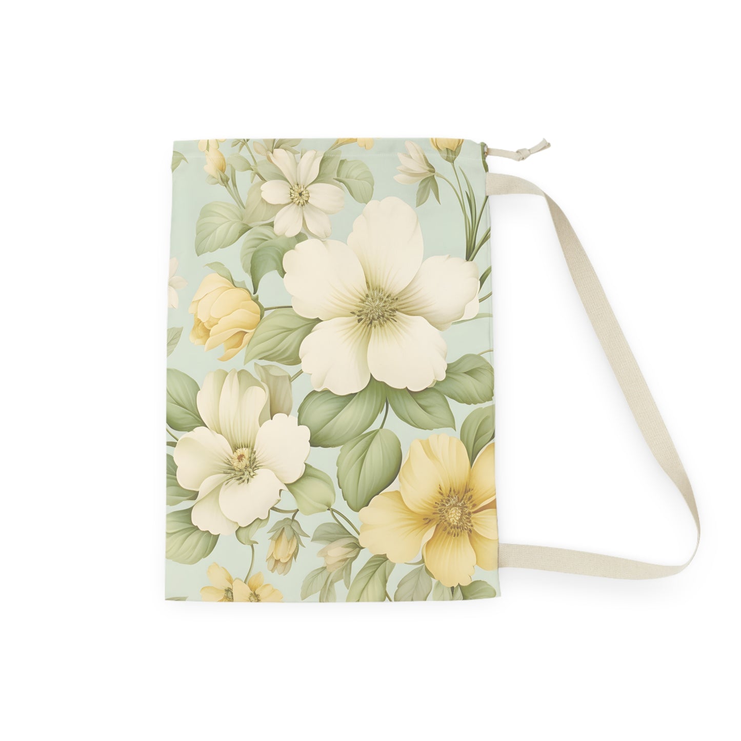 Vintage Yellow Floral Laundry Bag | Canvas Drawstring Wash Bag