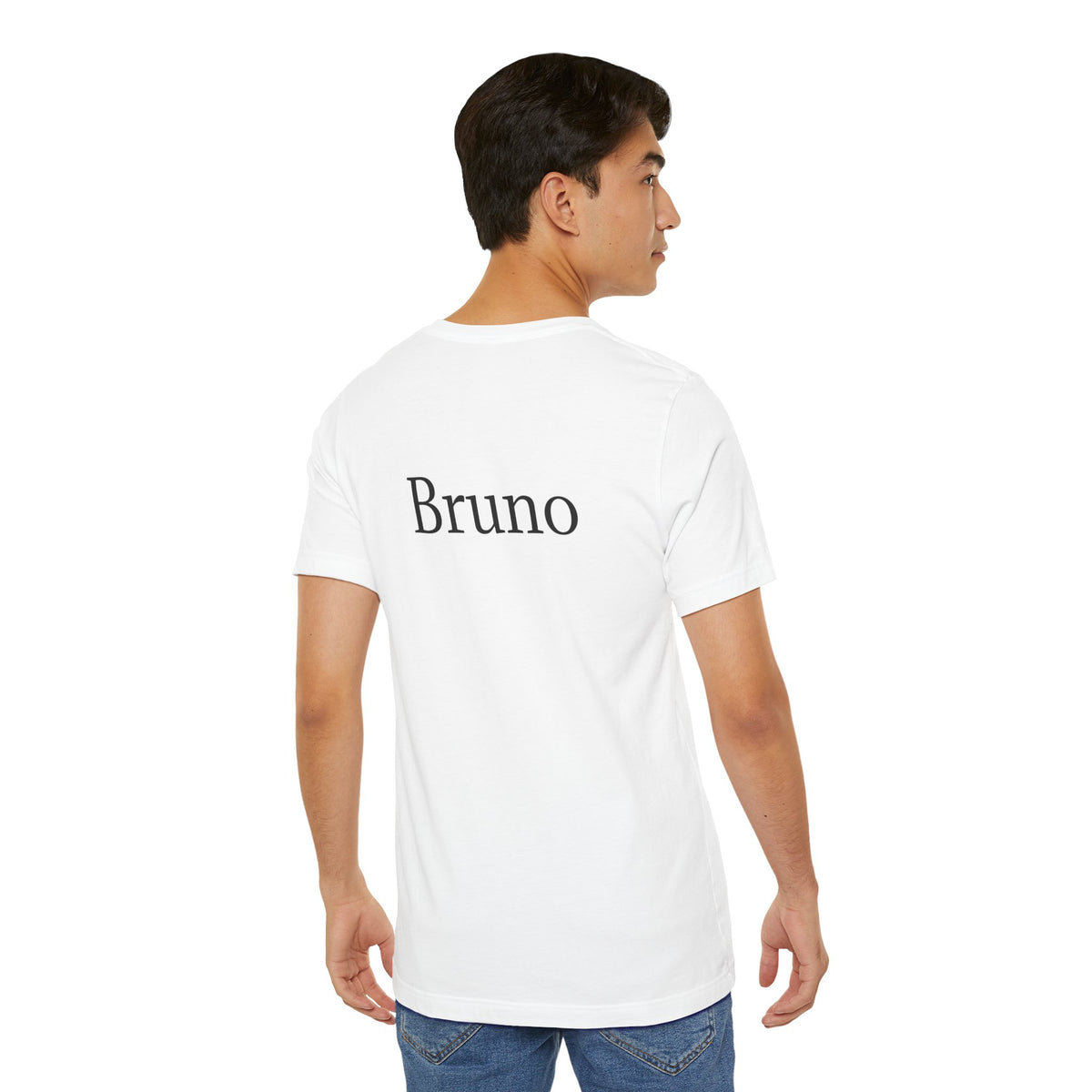 Unisex custom T-shirt with blank design, white fabric, and casual fit, ideal for personalized printing by Printify.