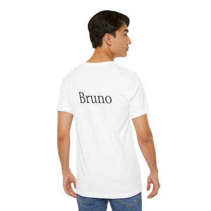 Unisex custom T-shirt with blank design, white fabric, and casual fit, ideal for personalized printing by Printify.