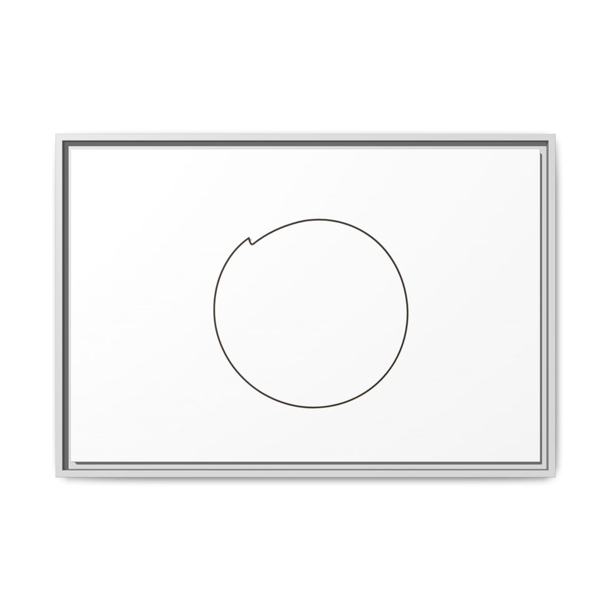 Framed matte canvas wall art featuring a minimal circular line design, showcasing modern abstract artwork by Printify.