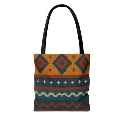 Southwestern diamond pattern tote bag with Aztec tribal geometric print, featuring sturdy handles and vibrant design.