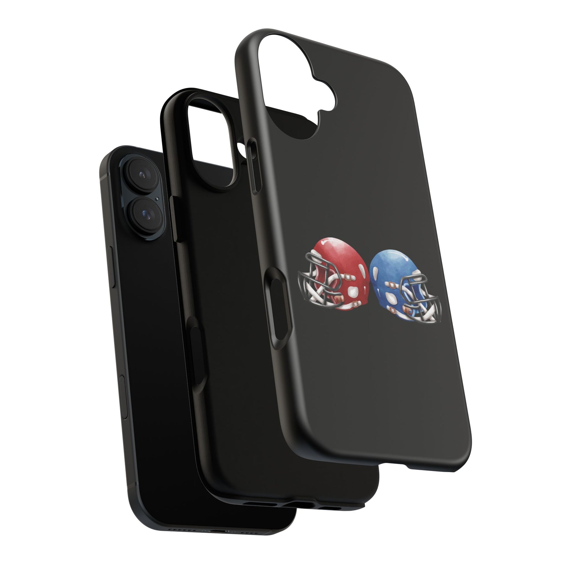 Red and blue football helmet tough phone case for iPhone, protective Printify cover with bold sports team design.