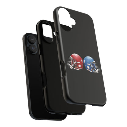 Red and blue football helmet tough phone case for iPhone, protective Printify cover with bold sports team design.