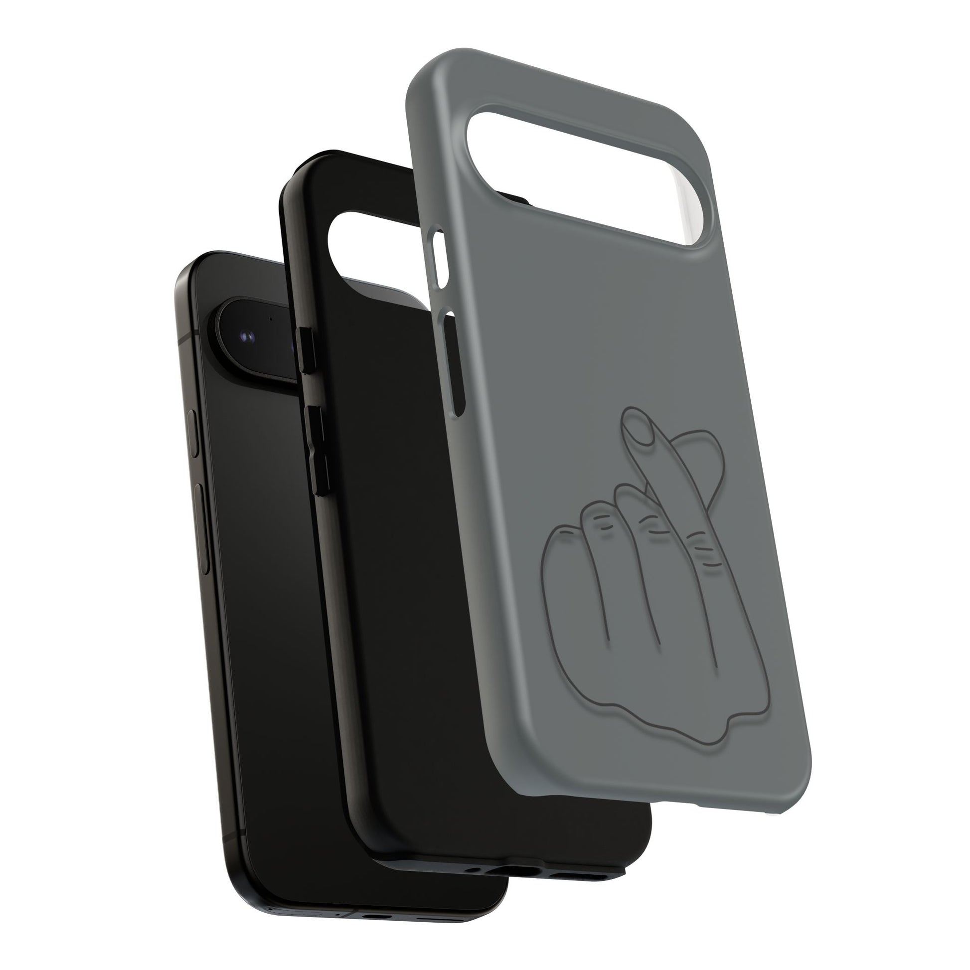 Silicone phone case with embossed Korean finger heart design, compatible with smartphones, by Printify.