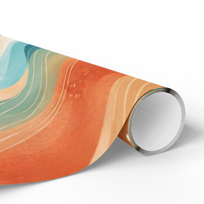 Abstract Wave Wrapping Paper Roll — Teal & Coral Modern Gift Wrap