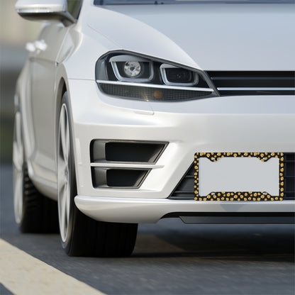 Gold Smiley Face Metal License Plate Frame — Cute Emoji Car Accessory